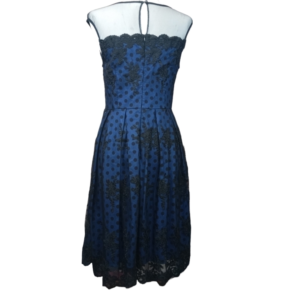 MissMay Retro Pin-Up Swing Dress Polka-Dot Floral Lace Blue/Black Size Small - Picture 3 of 16